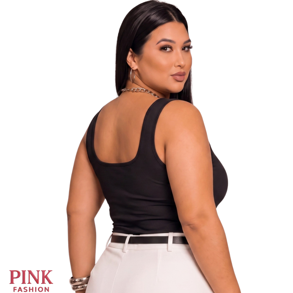 Regata Feminina Gola quadrada Alça Fina Plus Size Suplex Premium Estilo Blogueirinha — imagem 2 de 2