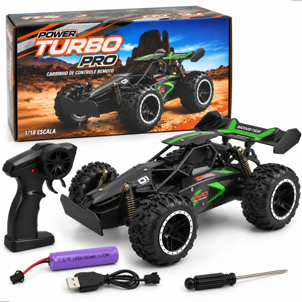 Carrinho de Controle Remoto Recarregável Off Road 20km/h Brinquedo Menino Pneu de Borracha Suspensão Pratitudo Toys