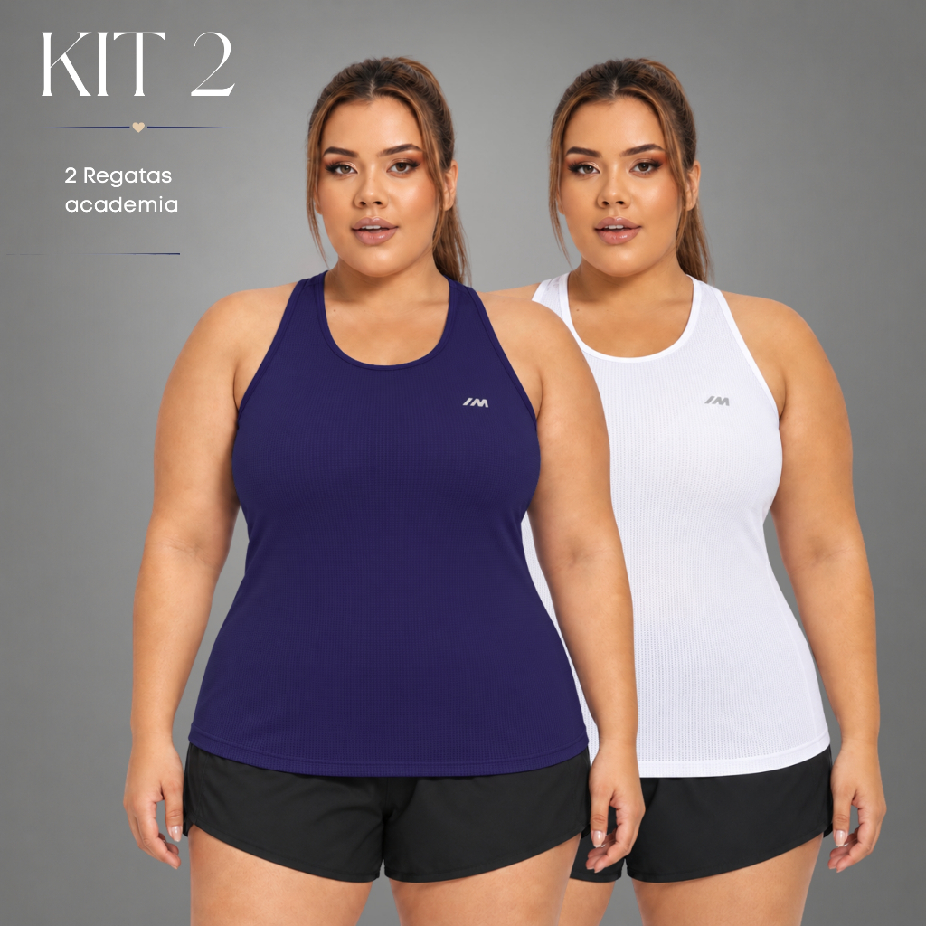 KIT 2 Regata Dry Fit Academia Feminina Plus Size Fitness Nadador Blusa Caminhada Musculação Treino G1 ao G3