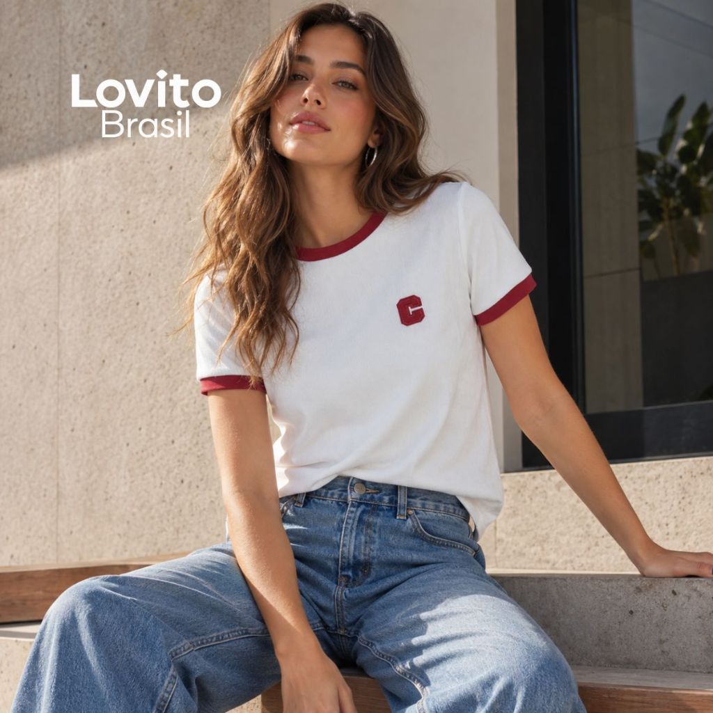 Lovito T-Shirt Feminina Com Bordado TSB1140BRL1170