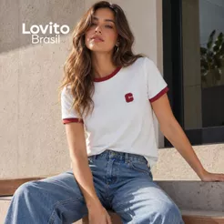 Lovito T-Shirt Feminina Com Bordado TSB1140BRL1170