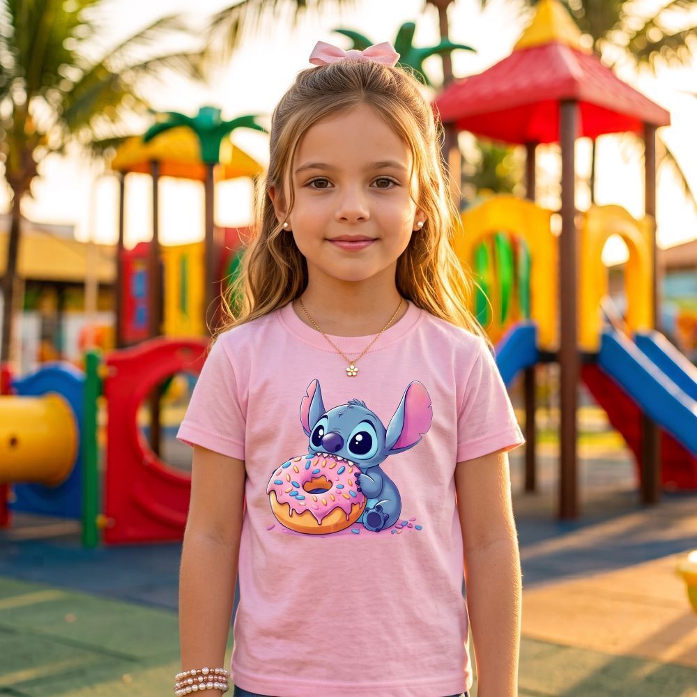 Camiseta Infantil Lilo Stitch Personalizada Confortável Algodão Tamanhos 2 ao 14