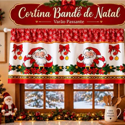 Cortina Bandô de Natal Estampada Varão Passante 2 e 4 Metros Vitro