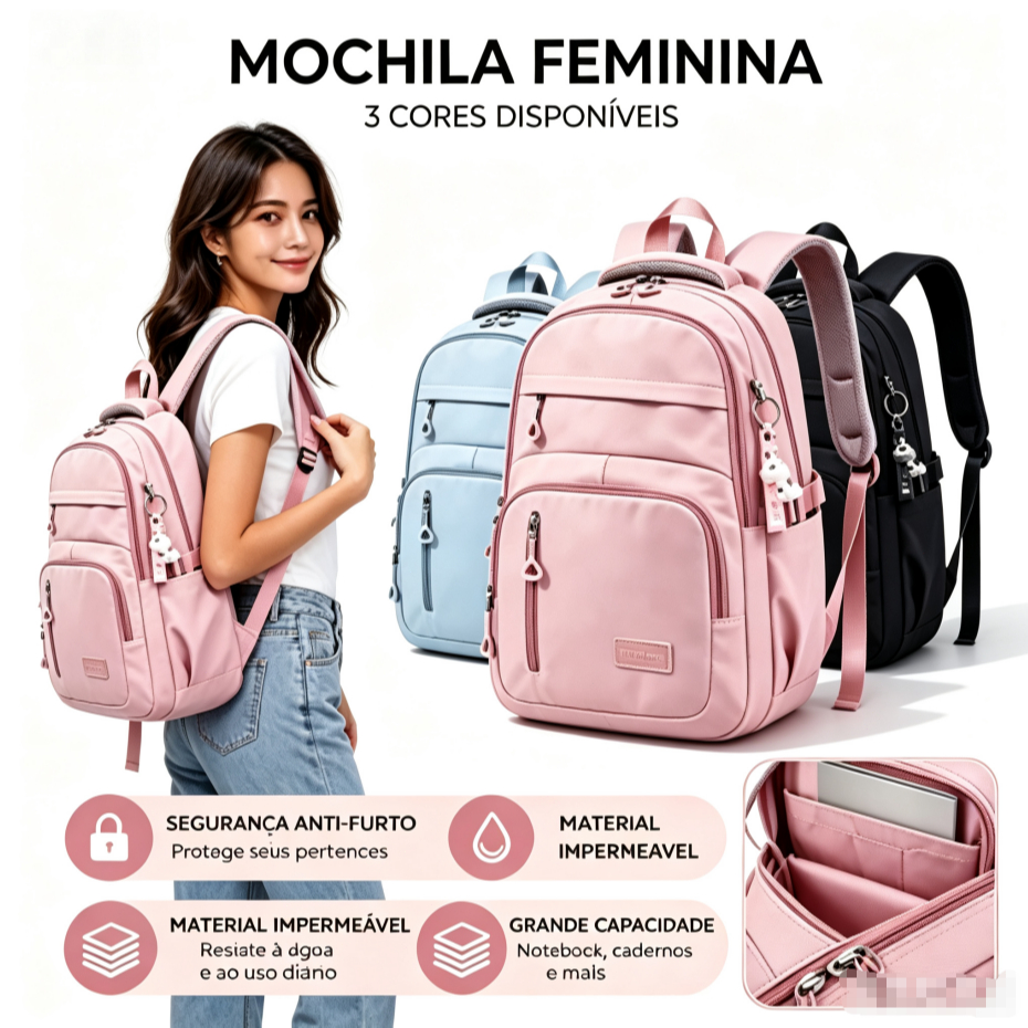 Mochila Bolsa Feminina Escolar Universitária De Viagem Moda Casual Unissex