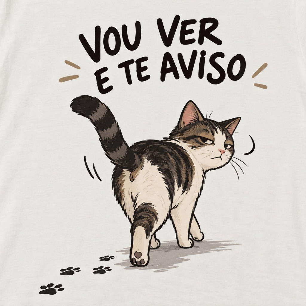 🐈 Camiseta Masculina/Feminina 100% Algodão Estampada Gato Engraçado Frase “Vou Ver e Te Aviso” Meme Casual