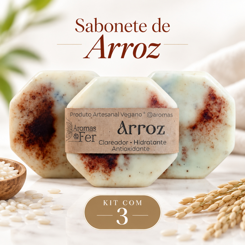 Kit Sabonete Facial de Arroz Vegano e Clareador de Manchas Artesanal Esfoliante