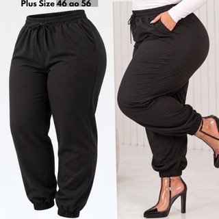 Calça Feminina Plus Size Skinny Cintura Alta Wide leg Esquine Calca Jogger Plussize Bolsos Laterais Jouguer 46 ao 56