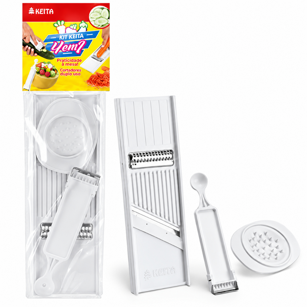 Kit 4 em 1 Cortador Ralador Descascador Boleador Multifuncional Legumes Frutas Queijo Dupla Face Keita