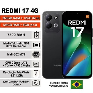 Novo Celular Xiaomi Redmi 17 4G, Ram 256gb/128GB, Super bateria de 7500Mah, Tela de 6,9", Original, Global, Lacrado