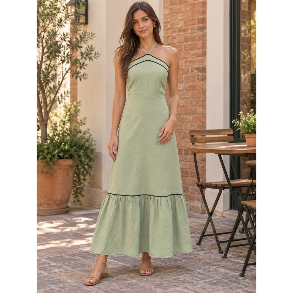 Vestido Midi Tecido Marrante Frente Única com Lastex - P M G REF 251063