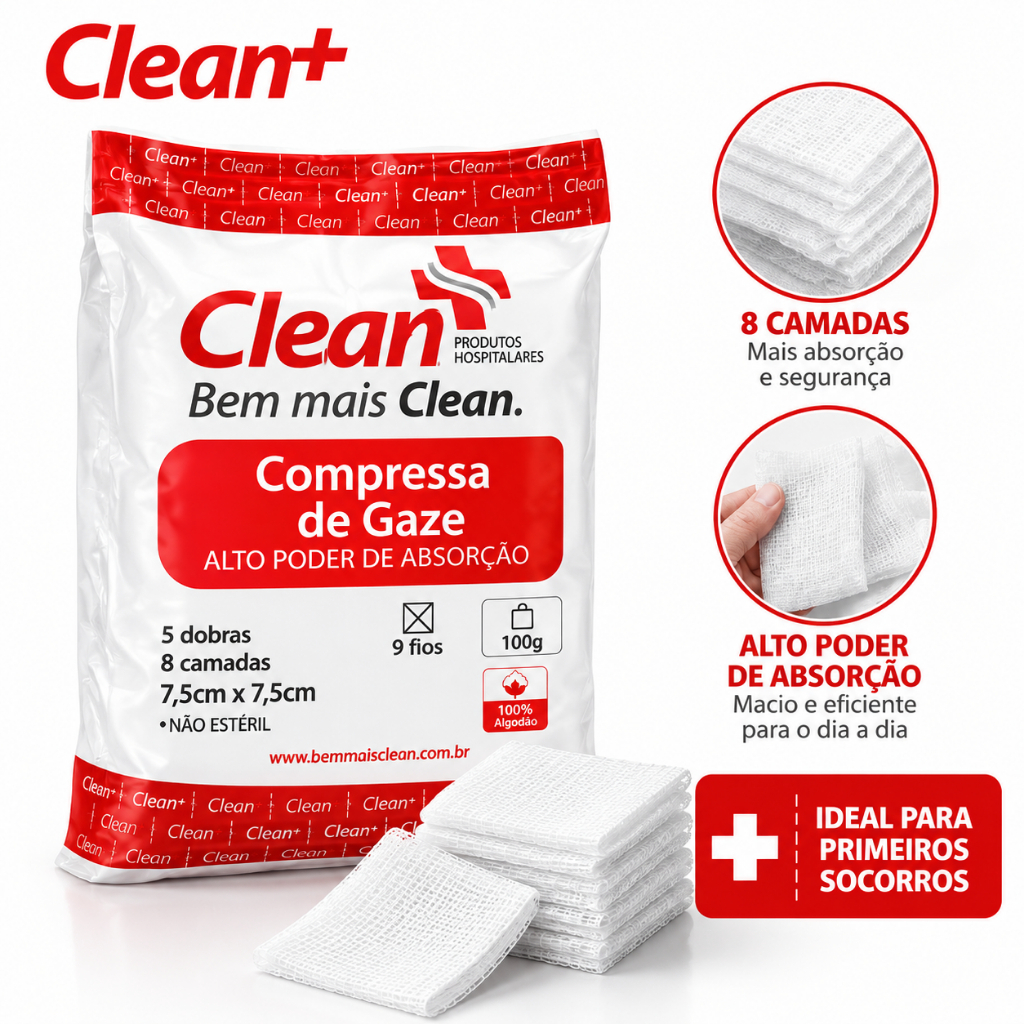 Compressas de Gaze Não Estéril 9 Fios 100g Clean