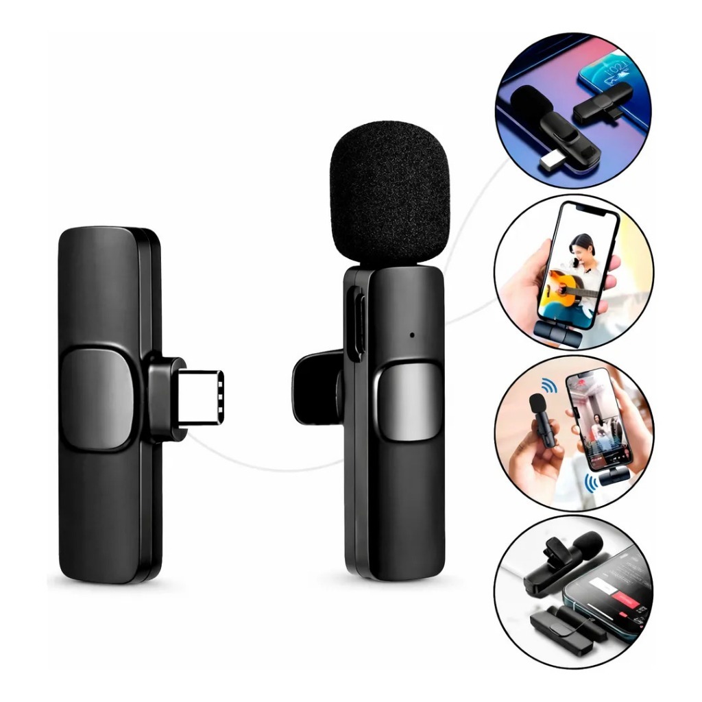 Microfone de Lapela Duplo Sem Fio B-MAX BM-221 Profissional – Kit 2 Microfones com Receptor Plug and Play para Celular
