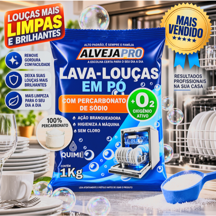 Detergente em Pó para lava louças 1kg Limpeza Profunda - Remove Gordura Pesada - AlvejaPro