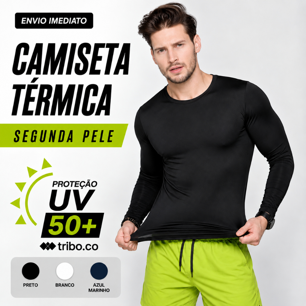 Camisa Térmica Proteção Uv 50+ Segunda Pele Camiseta Malha Fria Unissex Academia Manga Longa Lisa