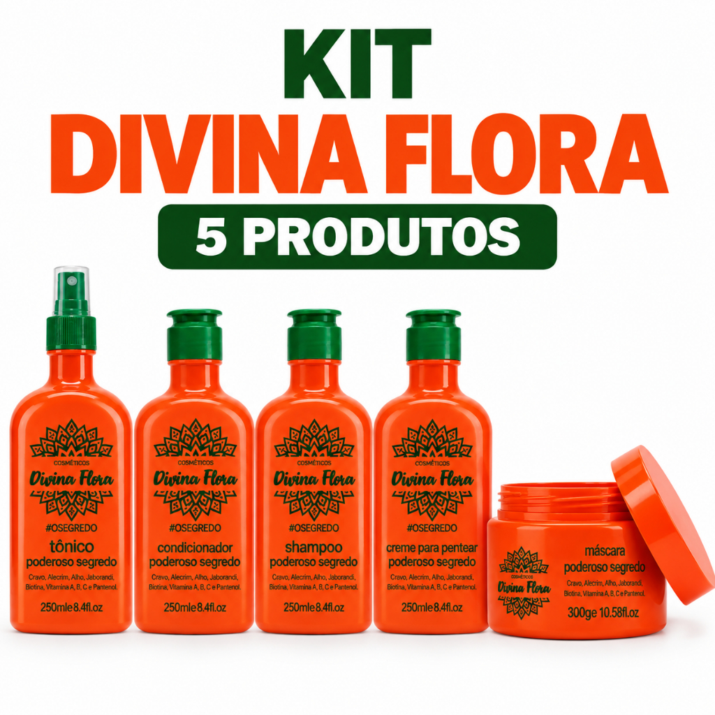 Kit Divina Flora Cuidado Capilar Tônico Fortalecedor Hidratação Nutrição e Fortalecimento dos Fios