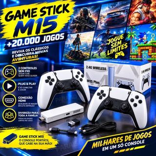 Vídeo Game Stick M15 Plus +20mil Jogos 4k 64gb HDMI Vídeo Game Portátil Jogos Clássicos com 2 Controles Sem Fio
