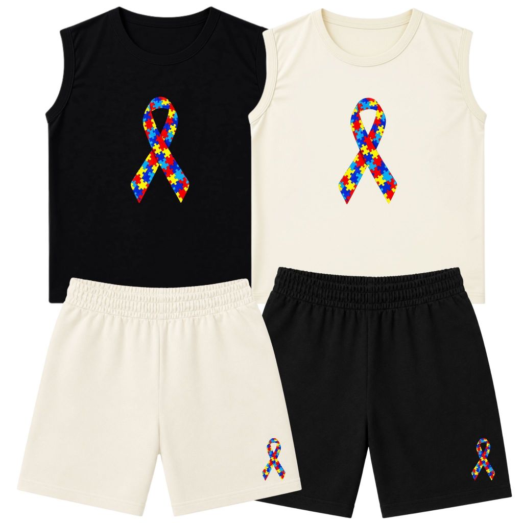 Kit 2 Conjunto Infantil Sortido Masculino Autismo Regata + Bermuda Confortável Dia a Dia