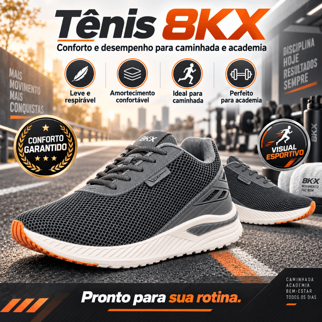 Tênis Masculino Esportivo Cinza Leve Respirável Academia Caminhada Antiderrapante Confortável Casual Dia a Dia