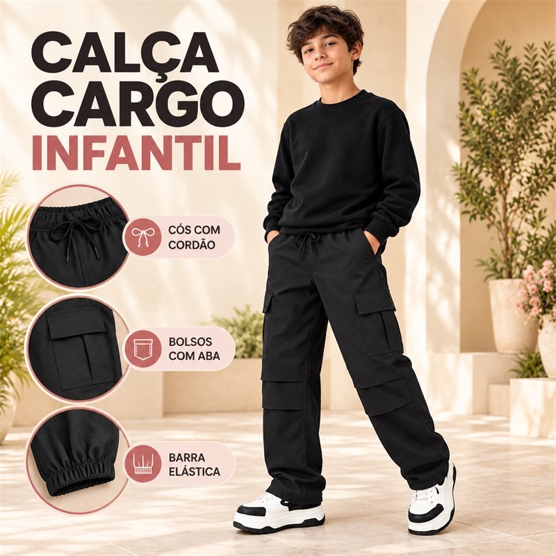 Calça Cargo Tactel Juvenil Infantil
