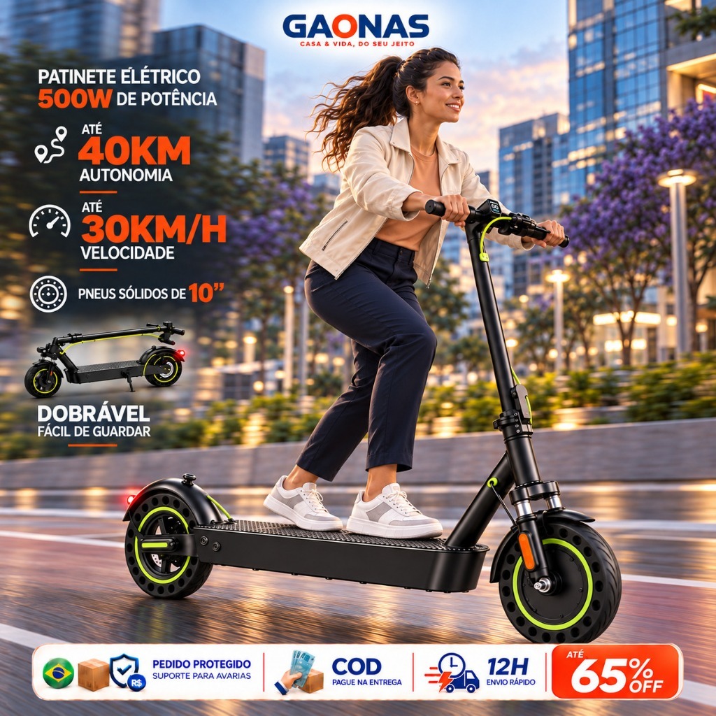 GN-Patinete Elétrico Adulto 500W Longa Autonomia 40km Dobrável Freio a Disco Suspensão para Cidade Trabalho Lazer Urbano