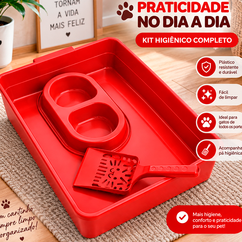 Kit Caixa de Areia para Gatos Bandeja +  Comedouro  + Pá Higiênica