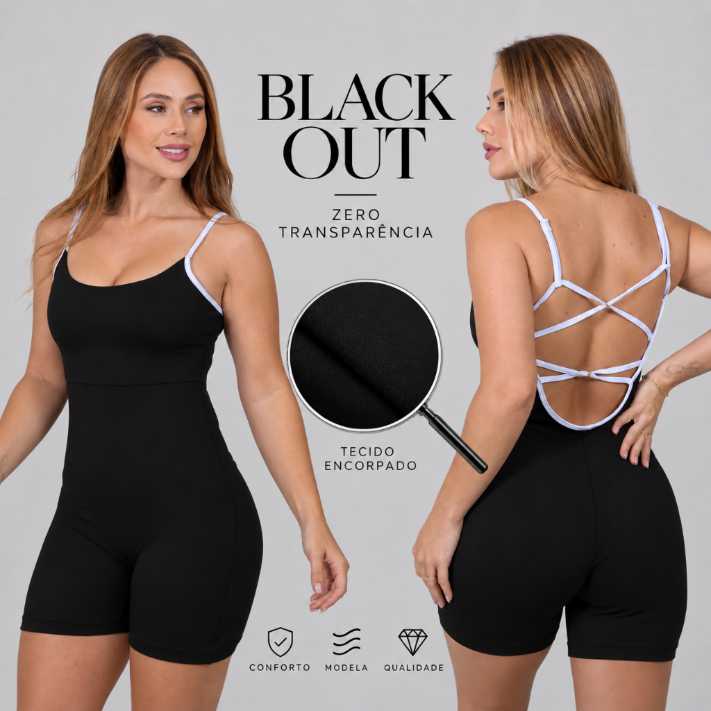 Macaquinho Feminino Fitness Academia Black Out Zero Transparencia Não Marca Bojo Removivel Compressão