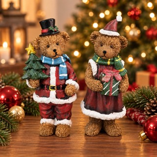 Enfeite Urso Natalino de Resina 23cm Decoração Árvore de Natal – 2 Modelos Casal Presente Lembrança