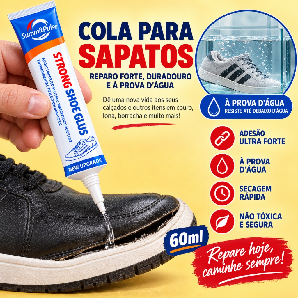 Cola para Sapatos 60ml Forte e Impermeável, Secagem Rápida, Flexível para Tênis, Couro, Botas e Calçados