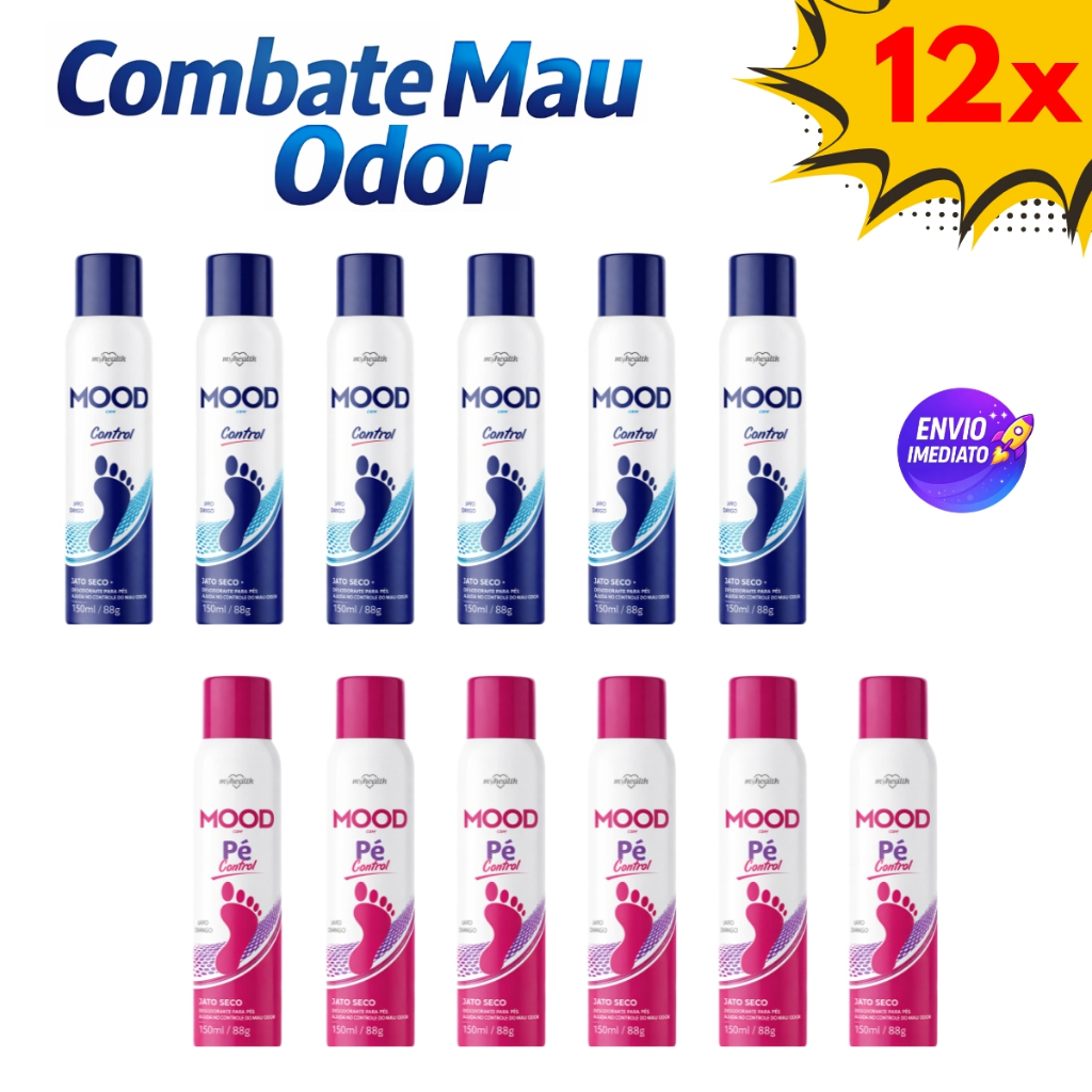 Kit 12 Desodorantes para Pés Spray Mood Care Control 150ml Jato Seco Uso Diário Ação Prolongada Antiodor