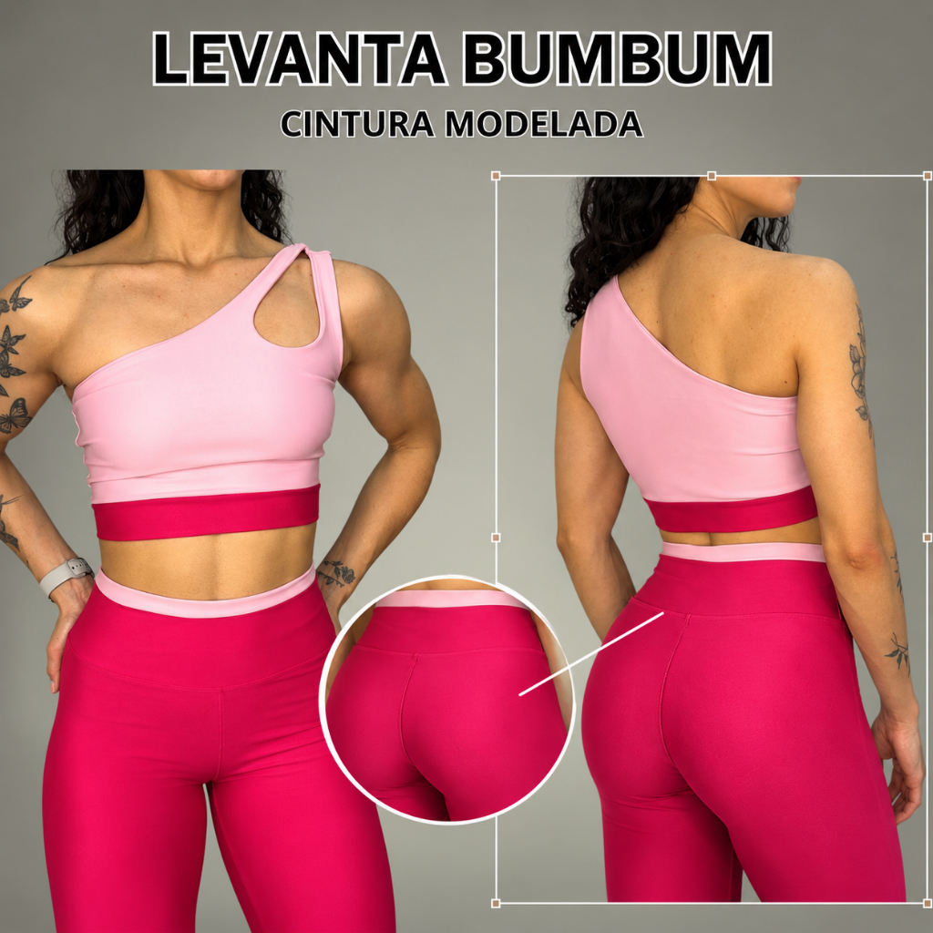 Conjunto Fitness Feminino Cintura Alta Modelador Academia Legging Compressão Top Um Ombro