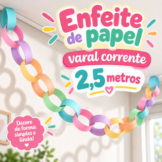 Enfeite de papel corrente para festa aniversário (COLORIDO CANDY)/guirlanda/bandeirola/varal decorativo corrente