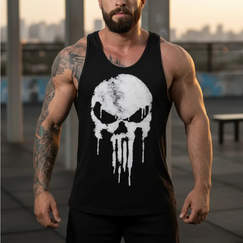 Camiseta Regata Academia Caveira masculina Monstro Justiceiro Maromba Treino Musculação