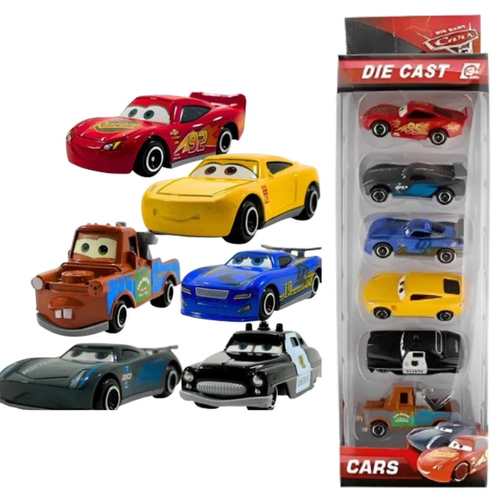 Kit 6 Carrinhos Relampago MCqueen De Metal Carrinhos Resistente Miniatura Coleção