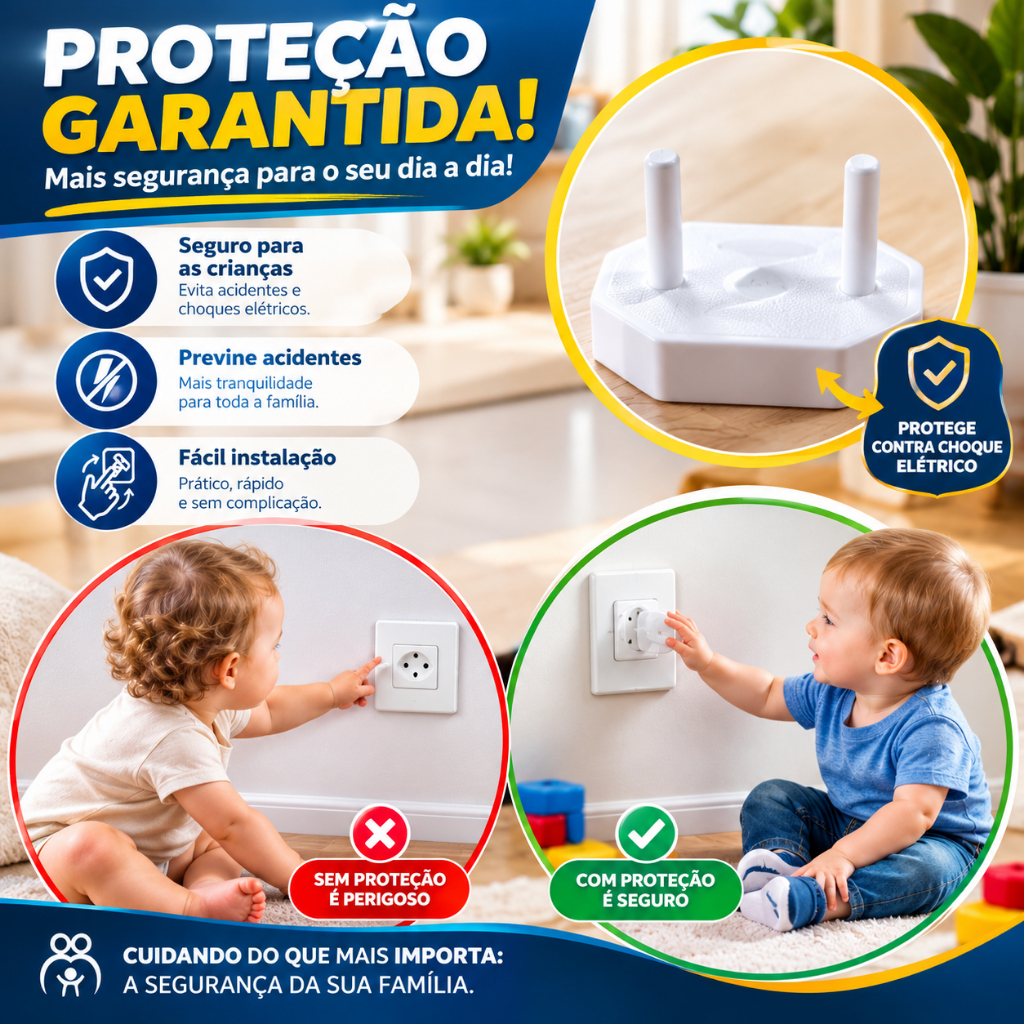 Kit 6/12/24/36 Protetor Tomada Criança e Bebê Segurança Contra Choque Elétrico Protecao Infantil Pinos