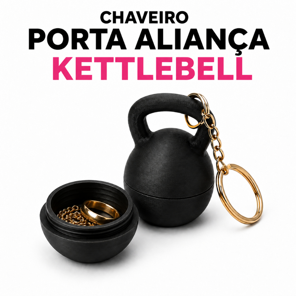 Chaveiro Mini Kettlebell Porta Aliança Crossfit Porta Anel Rosqueável Academia e Treino em Impressão 3D