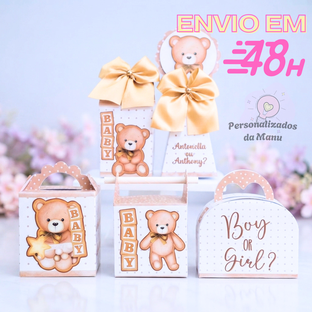 Pegue E Monte Caixinhas Personalizadas Chá Revelação Personalizado Com Nome e Idade Festa Infantil