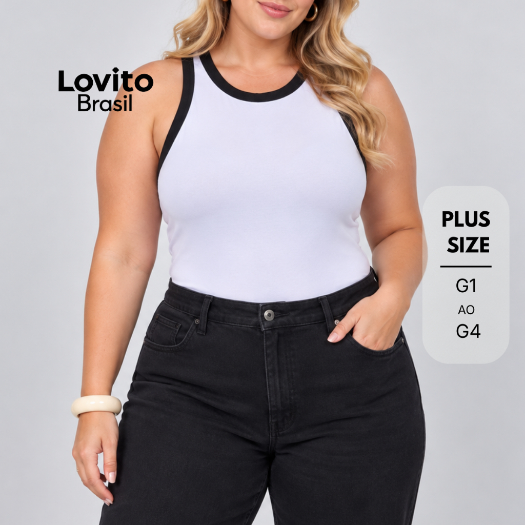 Lovito Plus Size Regata Feminina Gola Contrastante BRTKB249BRL278