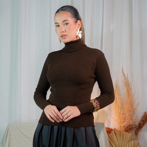 Blusa Feminina Gola Alta Canelada Tricot Cacharrel Tricô Material Premiun Sueter Inverno Segunda Pele