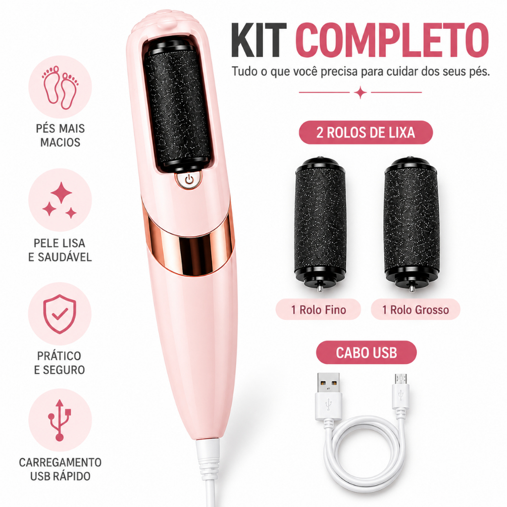 Lixador Elétrico de Pé Removedor de Calos Esfoliador Pedicure Recarregável USB 2 Velocidades Portátil