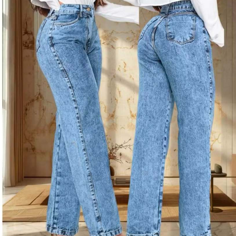 Calça Jeans Feminina Wide Leg Cintura Alta