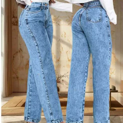 Calça Jeans Feminina Wide Leg Cintura Alta