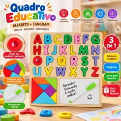 Tabuleiro Educativo Pedagógico Montessori Encaixe Números e Letras Com Quadro Caneta para Desenhar