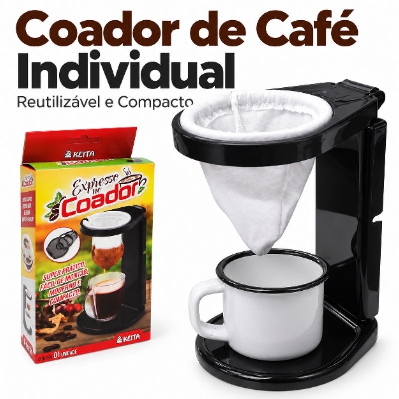 Coador de Café Individual Reutilizável com Suporte para Xícara Caneca Filtro Lavável Prático Compacto para Cozinha Casa