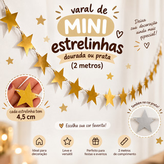 Bandeirola decorativa MINI estrelinhas/varal mini estrelas/varal de estrelas/bandeirolas estrela/varal decorativo