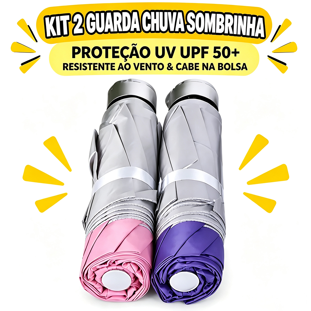 Guarda Chuva Compacto Cabe na Bolsa Proteção UV Resistente ao Vento KL-309