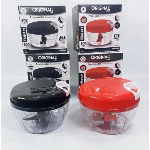 Mini Processador Triturador de Alimentos Manual 3 Lâminas Alho Cebola 500ml / 170ml Prático Cozinha