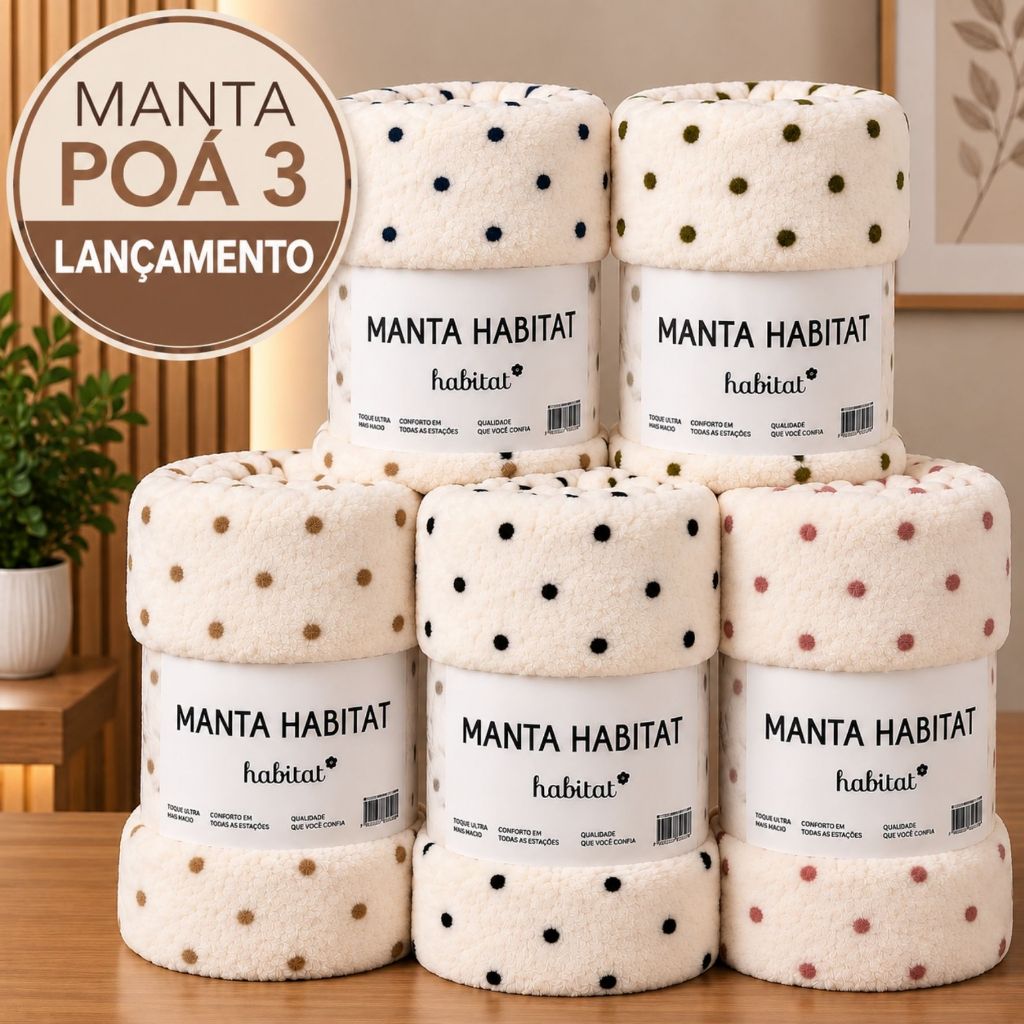 Manta Microfibra Casal Queen King Quentinha Macia Antialérgico Poá 3 Habitat Cobertor Flanelada