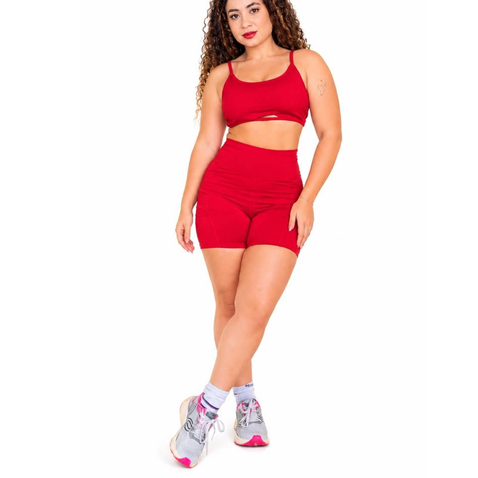CONJUNTO ACADEMIA FEMININO TOP + SHORT COM BOLSO LATERAL ZERO TRANSPARÊNCIA