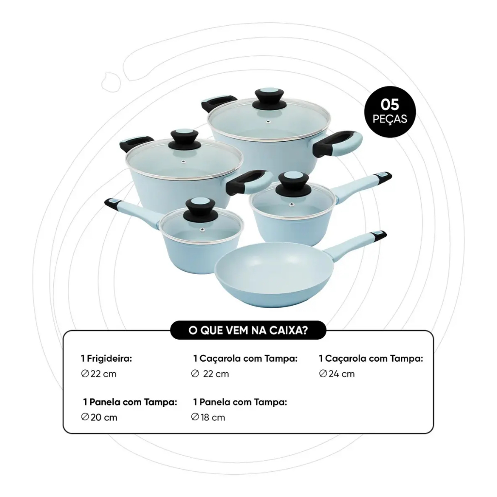 Conjunto de 5 peças Panela Revestimento Cerâmico Everyday Ice Oxford