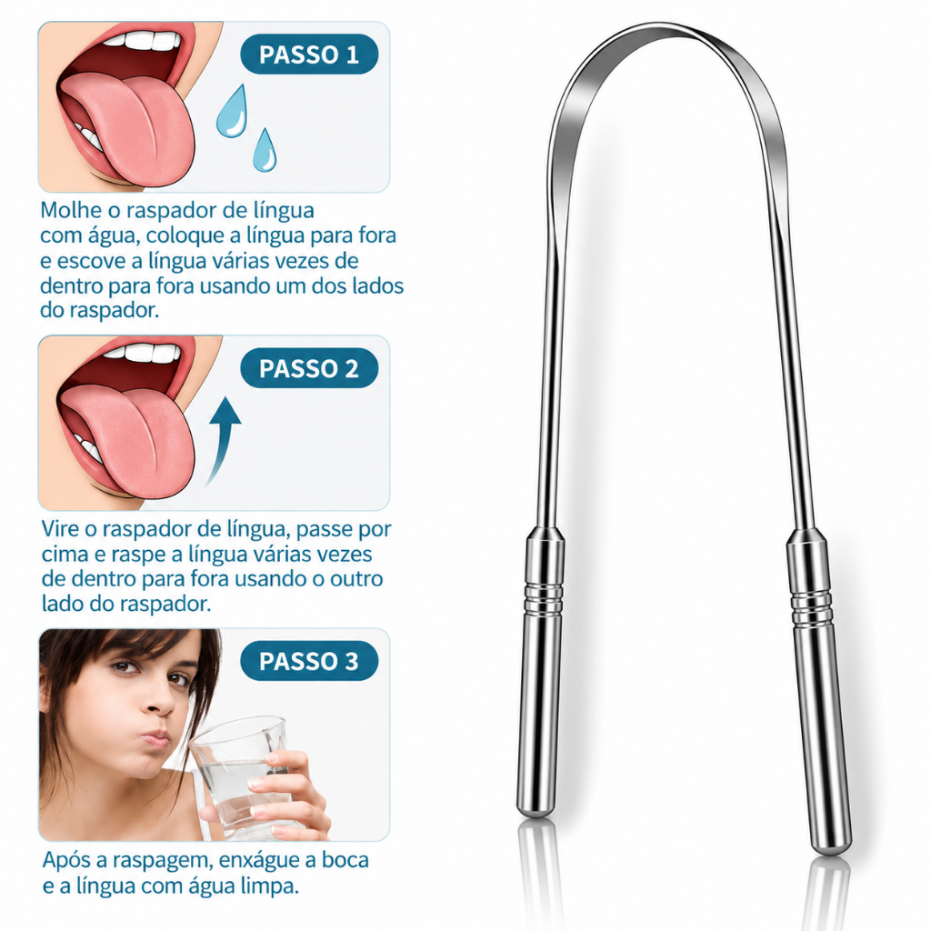 Raspador de Língua de Aço Inoxidável para Adultos Limpa para Reduzir o Mau Hálito Refrescar o Hálito